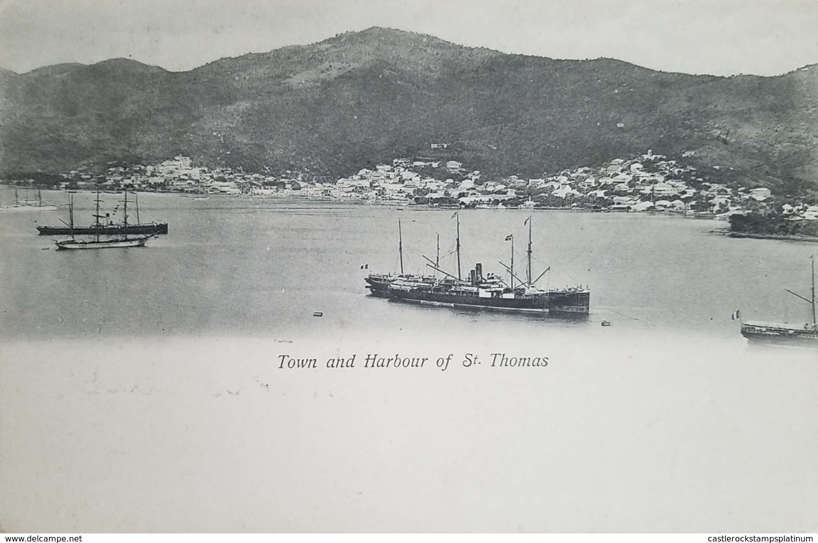 O)SAINT THOMAS, POSTAL CARD TOWN AND HARBOUR OF ST THOMAS, XF- BOAT. LANDSCAPE, XF - America (Other)