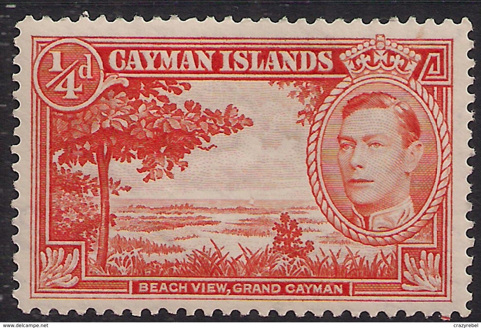 Cayman Islands 1938 - 48 KGV1 1/4d Red Orange Beach View Umm 115 ( K1405 ) - Cayman Islands