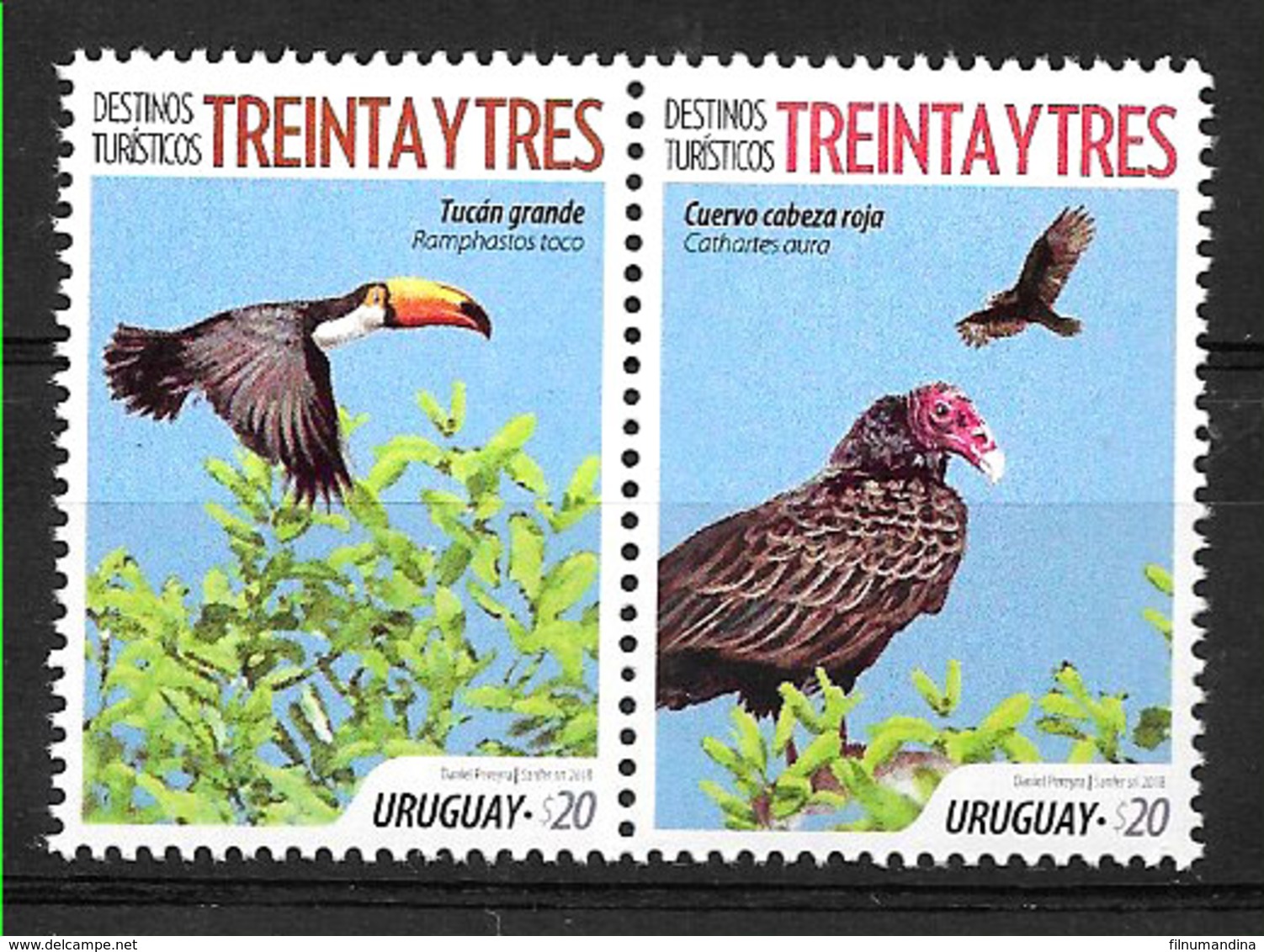 URUGUAY 2018 FAUNA  PAJAROS ,DEP 33,DESTINOS TURISTICOS,SET PAIR MNH - Autres & Non Classés