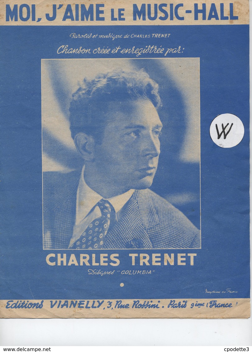 Partition Charles Trenet 1955  Moi J'aime Le Musil Hall - Partitions Musicales Anciennes