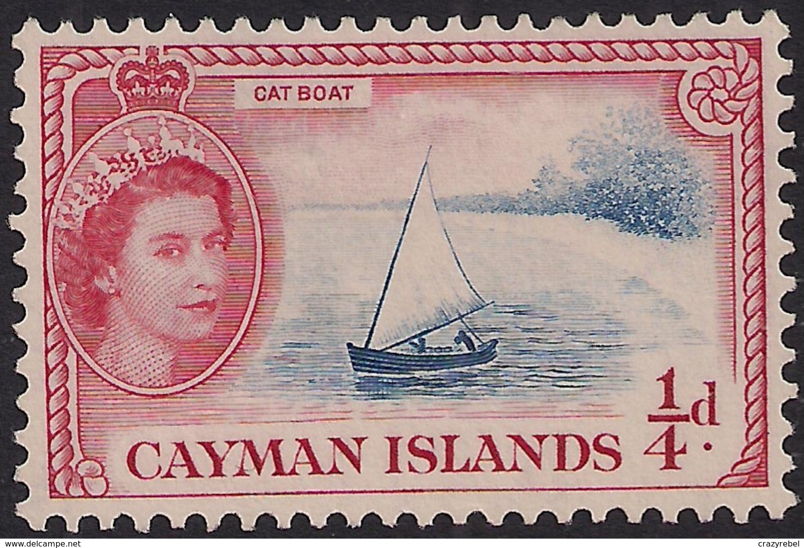 Cayman Islands 1953 - 62 QE2 1/4d Cat Boat Unused No Gum SG 148 ( K1442 ) - Cayman Islands