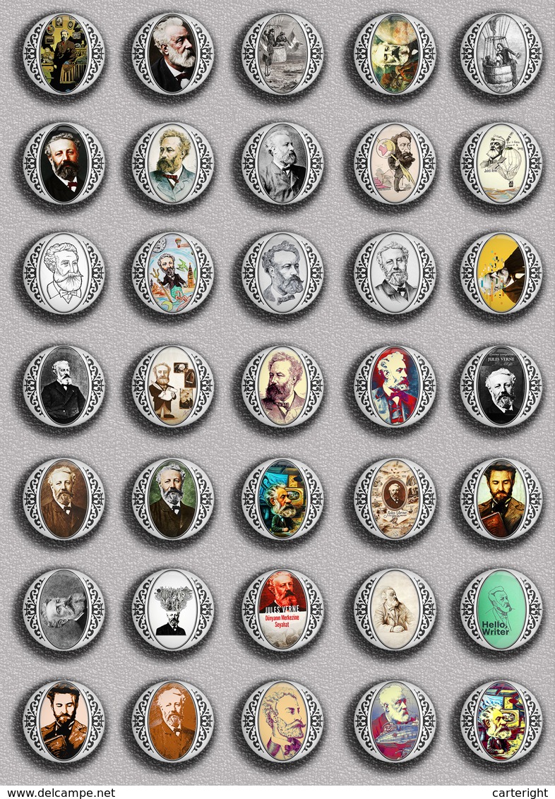 Writer Julio Verne ART BADGE BUTTON PIN SET 2 (1inch/25mm Diameter) 35 DIFF - Celebrities