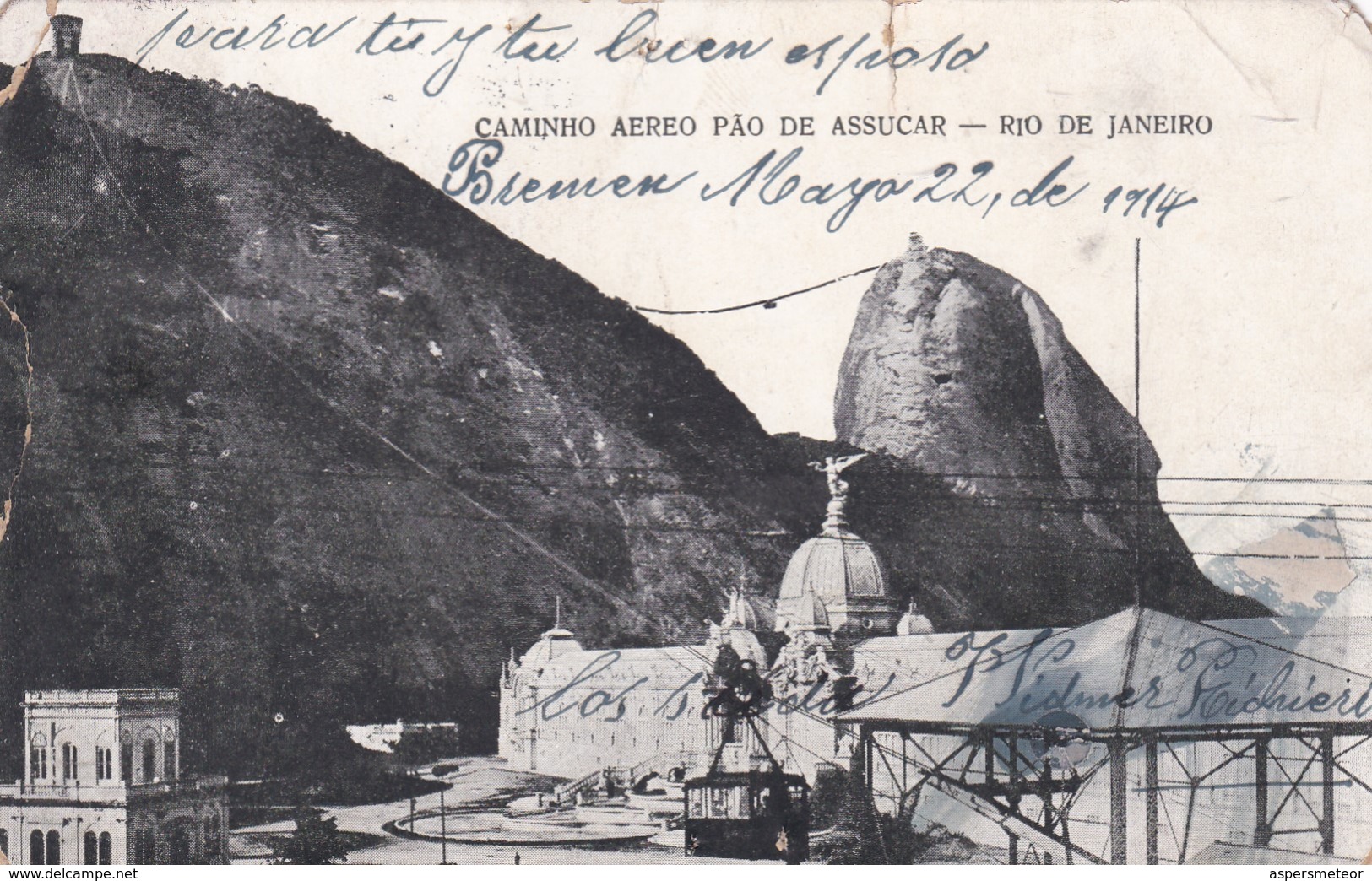 CAMINHO AEREO PAO DE ASSUCAR, RIO DE JANEIRO. BRASIL. CIRCULEE URUGUAY 1914- BLEUP - Rio De Janeiro