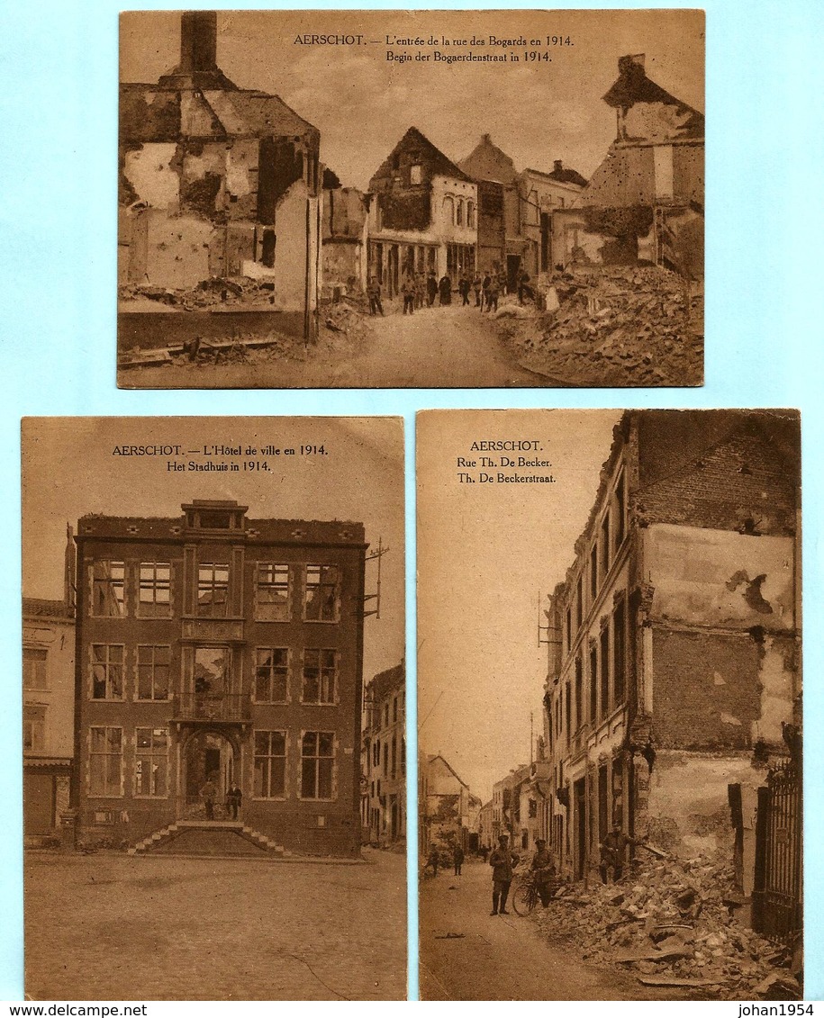 3x AARSCHOT : De Beckerstraat + Het Stadhuis In 1914 + Begin Der Bogaerdenstraat In 1914 - Aarschot