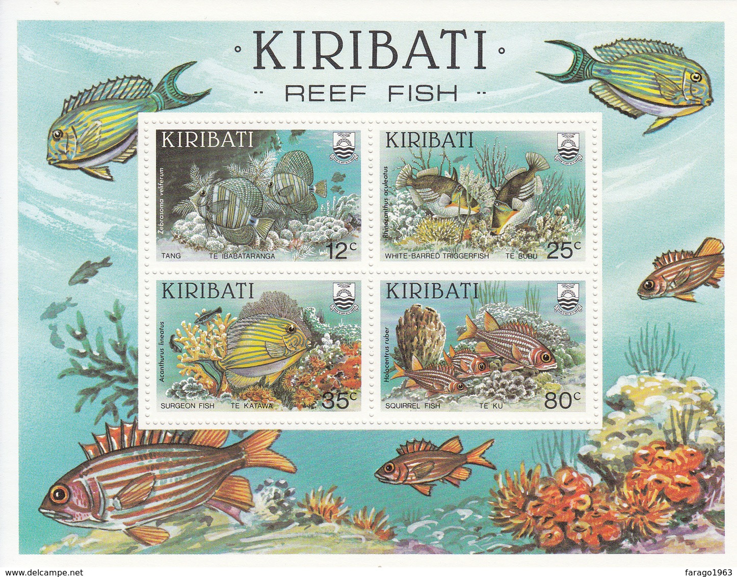 1985 Kiribati  Reef Fish Poisson Souvenir Sheet Complete MNH - Kiribati (1979-...)