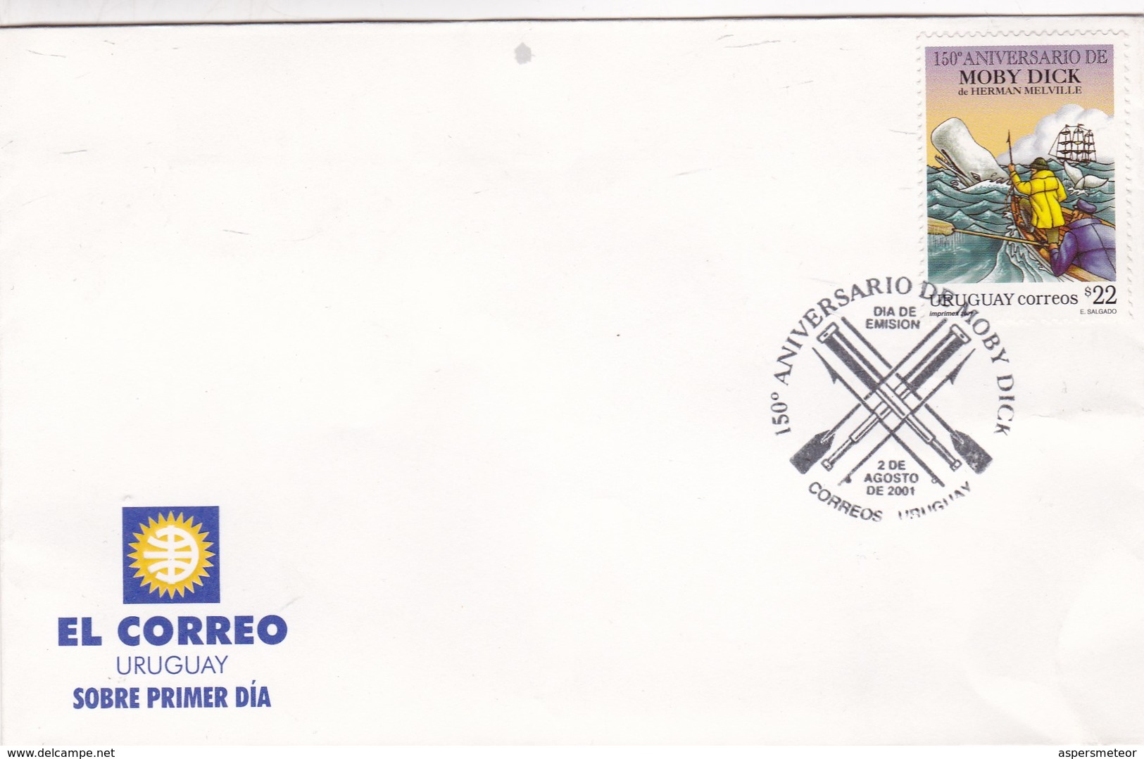 150°ANIVERSARIO DE MOBI DICK FDC CORREOS DEL URUGUAY 2001- BLEUP - Uruguay