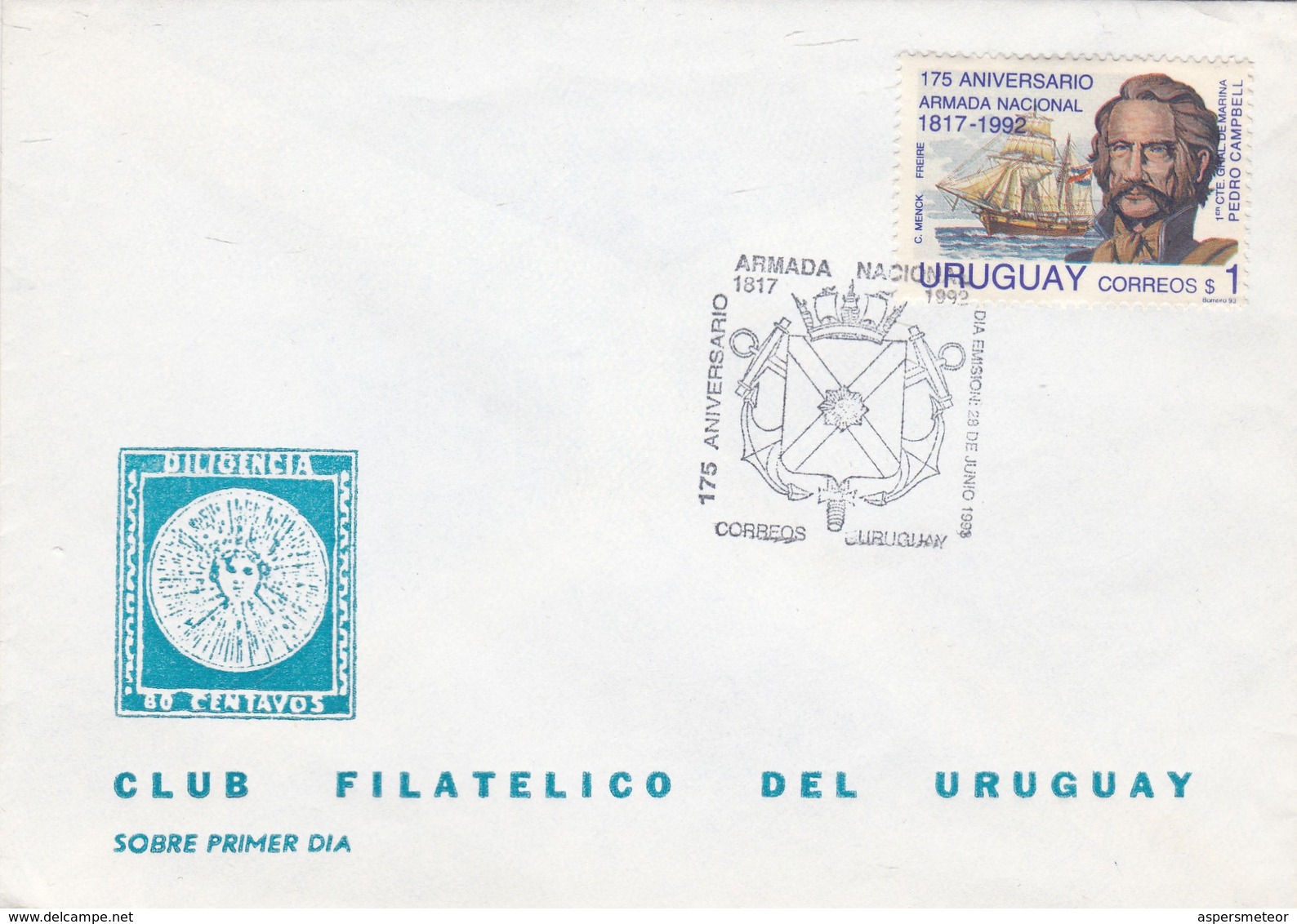 175 ANIVERSARIO ARMADA NACIONAL-FDC CORREOS DEL URUGUAY 1998- BLEUP - Uruguay