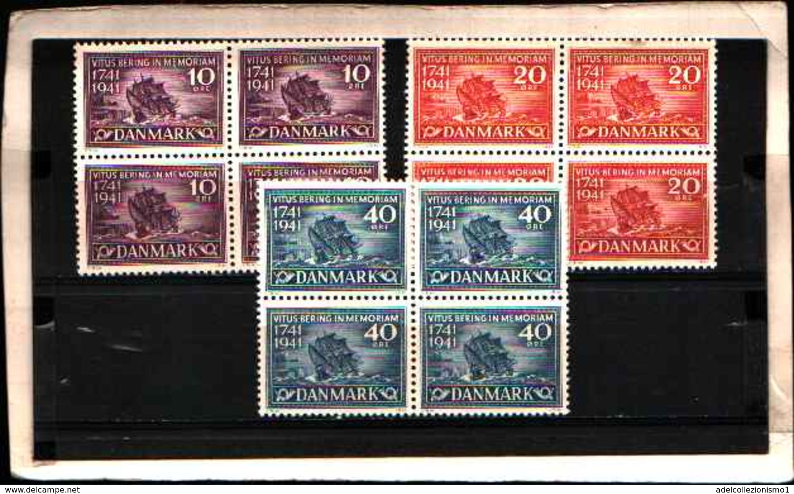 73246) DANIMARCA-1941-200 ANN. MORTEVITUS BERING-SERIE COMPLETA IN QUARTINA-N.278-80 MNH** - Yemen