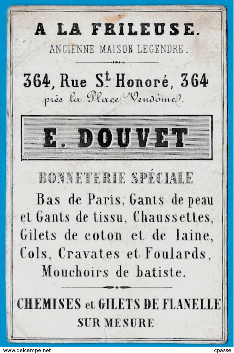 Carte De Visite Commerciale "A LA FRILEUSE" E. DOUVET (Habillement) 364 Rue St-Honoré 75001 PARIS - Cartes De Visite