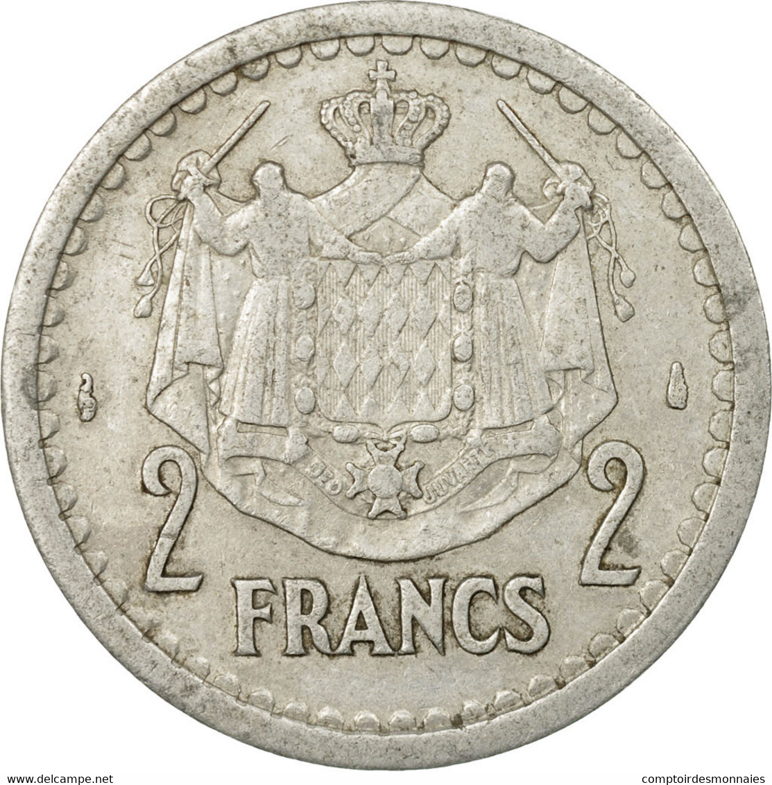 Monnaie, Monaco, Louis II, 2 Francs, Undated (1943), TB+, Aluminium, KM:121 - 1922-1949 Louis II