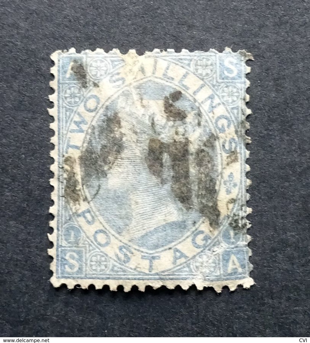 GB QV 1867 SG120b/Sc.#55 2s Shillings Milky Blue Plate 1 AS-SA, Wmk Spray Of Rose, Used.(Repaired) - Used Stamps