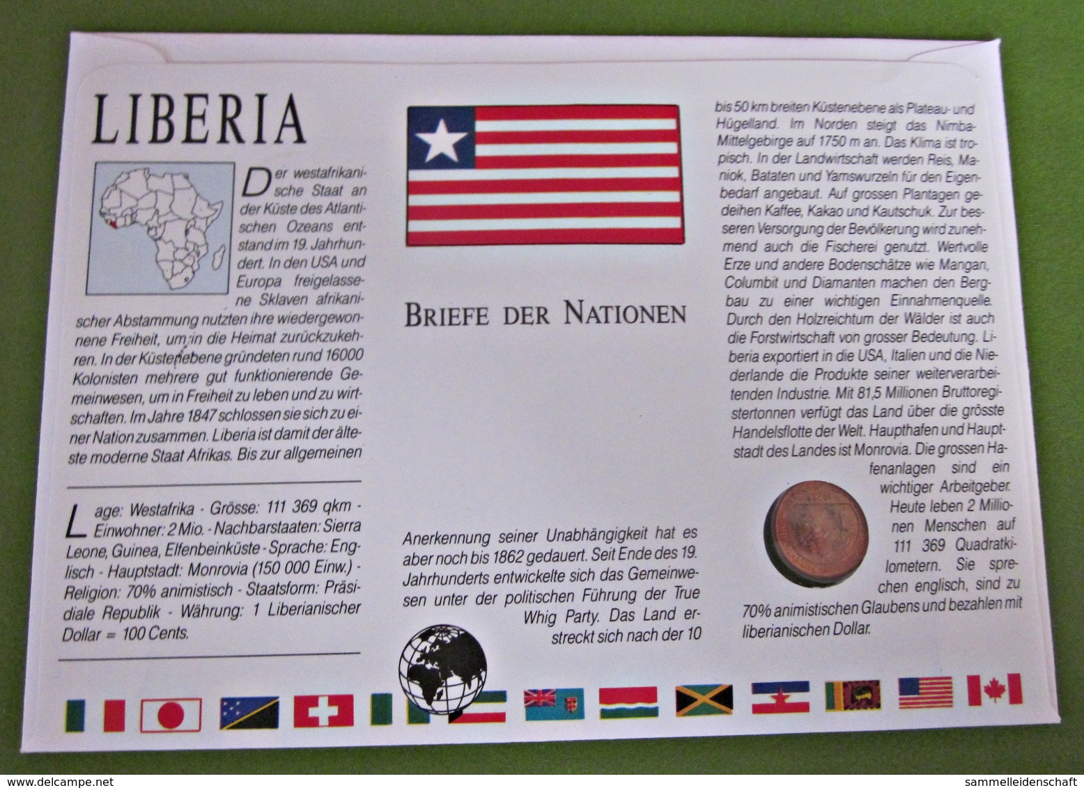 Numisbrief Liberia 1985 Krokodil Tiere Münze Briefmarke - Liberia