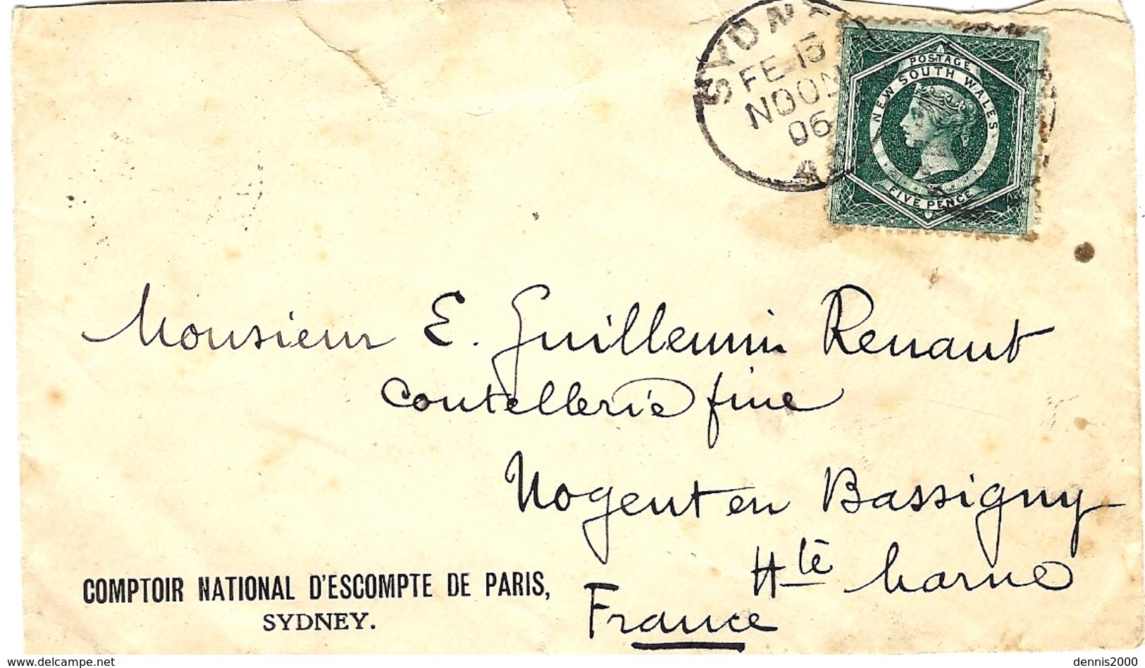 1906- Cover From Sydney To France - Fr. 5 Pence - Briefe U. Dokumente