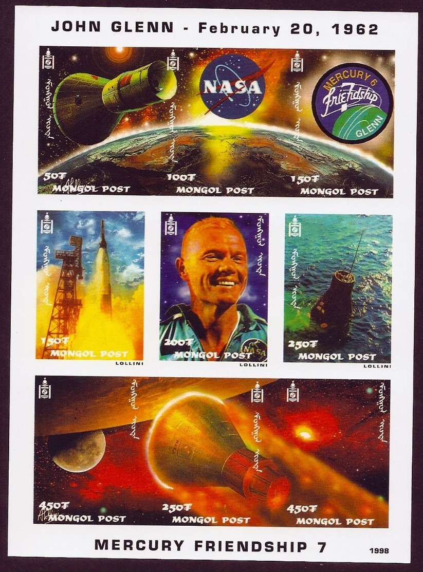 {{{ MONGOLIA SPACE  FAMOUS USA ASTRONAUT JOHN GLENN NASA SHUTTLE DISCOVERY {{{ IMPERF }}} MINI SHEET MNH SUPERB }}} - Other & Unclassified