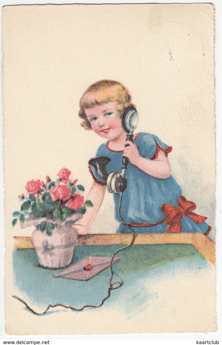 Meisje Met Oude Telefoon - 1934, Vlissingen - (Uitgever: WS + SB 8398) - Antique Telephone - Humorkaarten