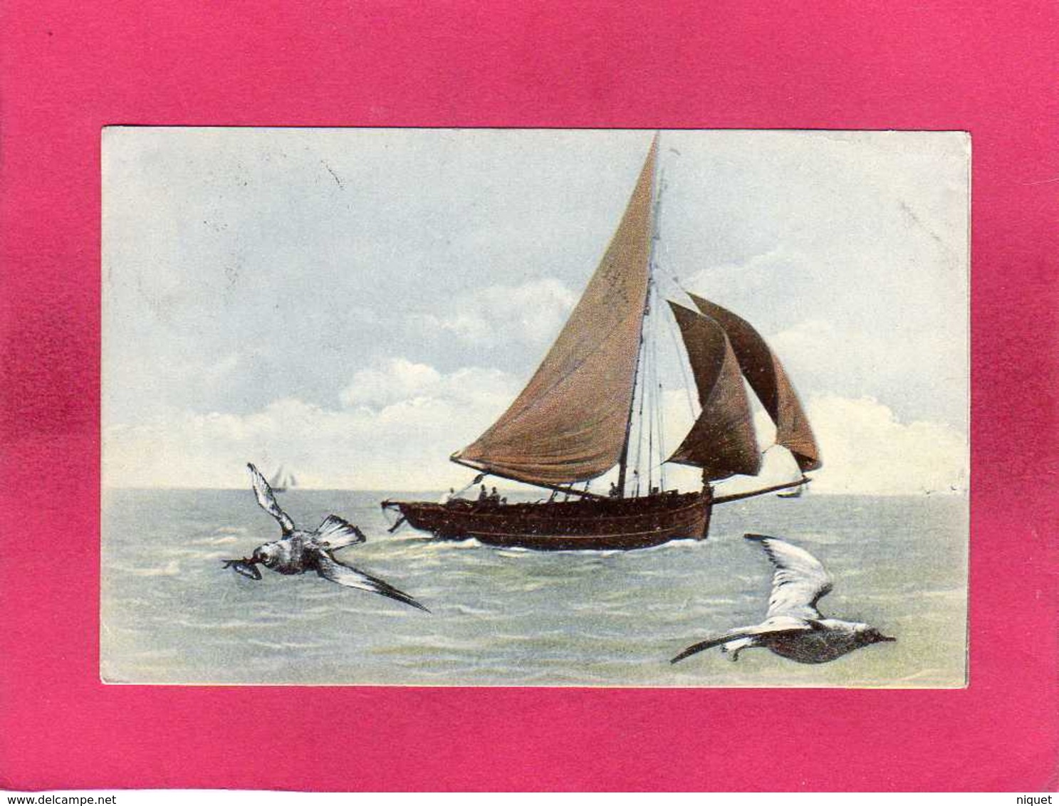 Suisse, Lac Léman, Bateau De Pêche, 1906, Toile, Tableau, Mouettes, (Guggenheim) - Au