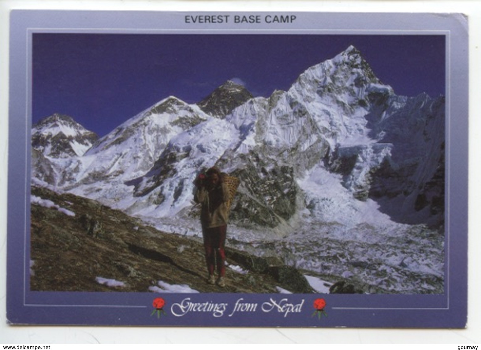 Népal : Evrest Base Camp "Namaste" Sherpa Porter Dwarfed Everest Nuptse Kalapathar - Népal