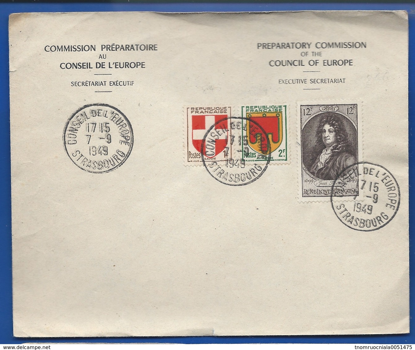 Enveloppe Avec Timbres N°836-837-848   Oblitération:  Conseil De L'Europe  Strasbourg 7-9-1949 - 1921-1960: Modern Period