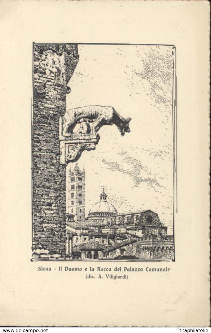 CP Cartolina Postale Italiana Italie Siena Duomo E La Rocca Del Palazzo Communale Dis A Viligiardi Louve Romulus Remus - Siena