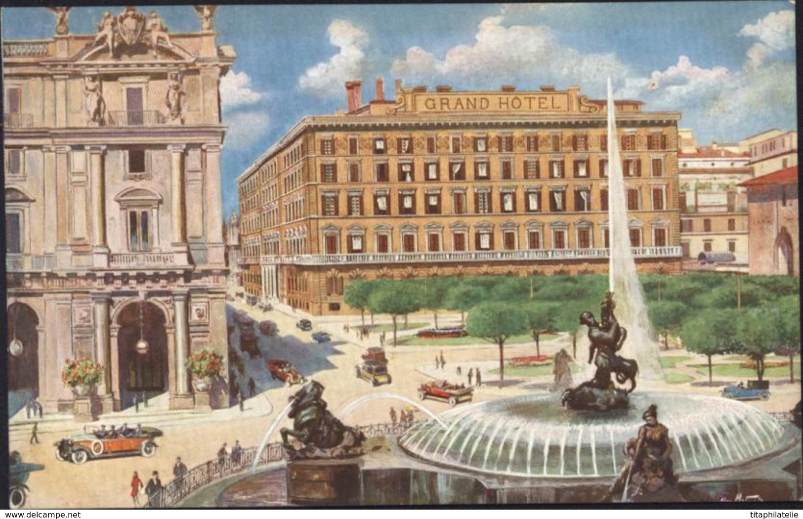 CP Cartolina Postale Le Grand Hôtel De Rôme Rome Lithographie Italie - Cafes, Hotels & Restaurants