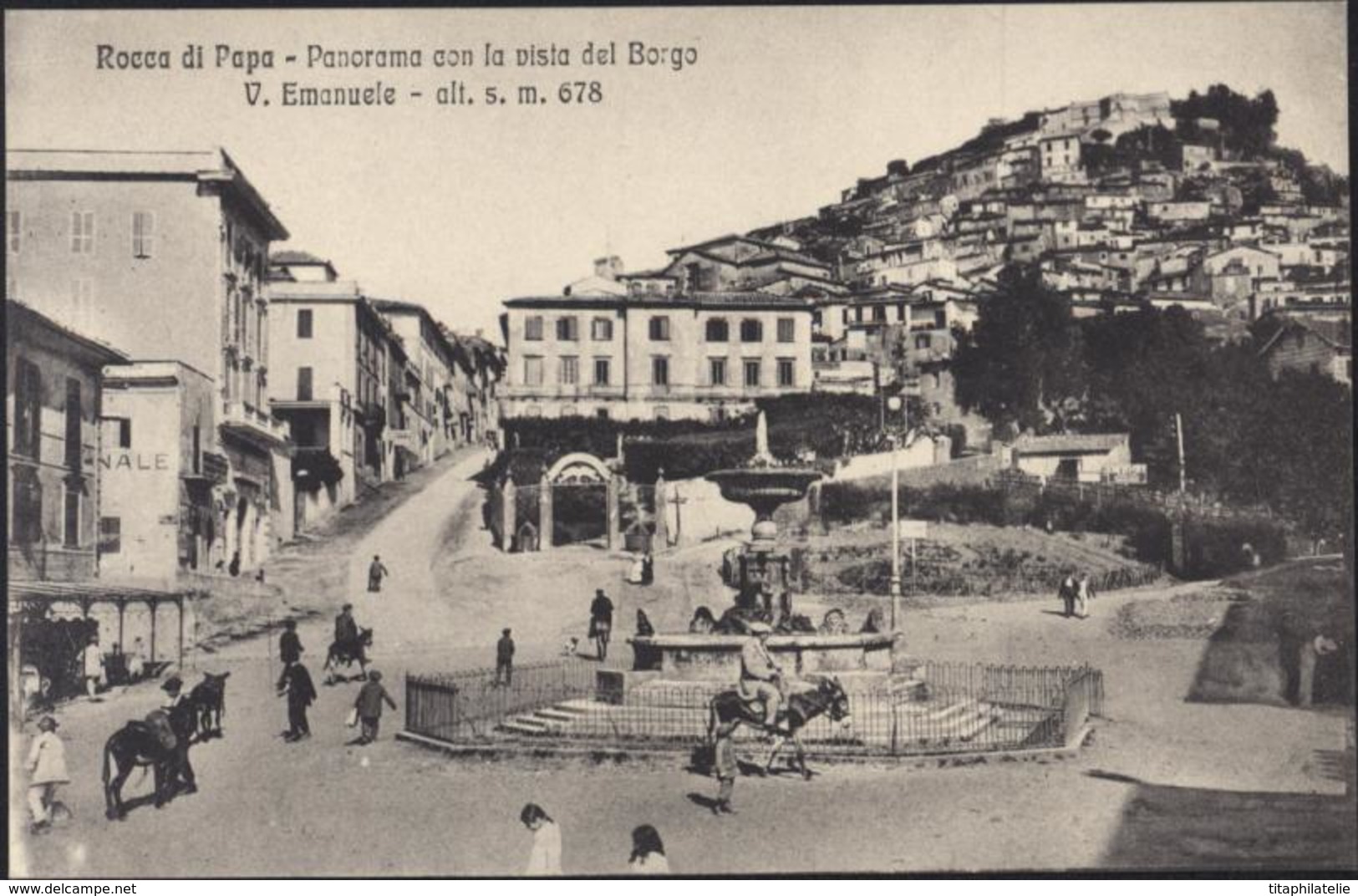 CP Cartolina Postale Rocca Di Papa Panorama Con La Vista Del Borgo V Emmanuele Alt 5m 678 Très Animée âne Population - Tarjetas Panorámicas