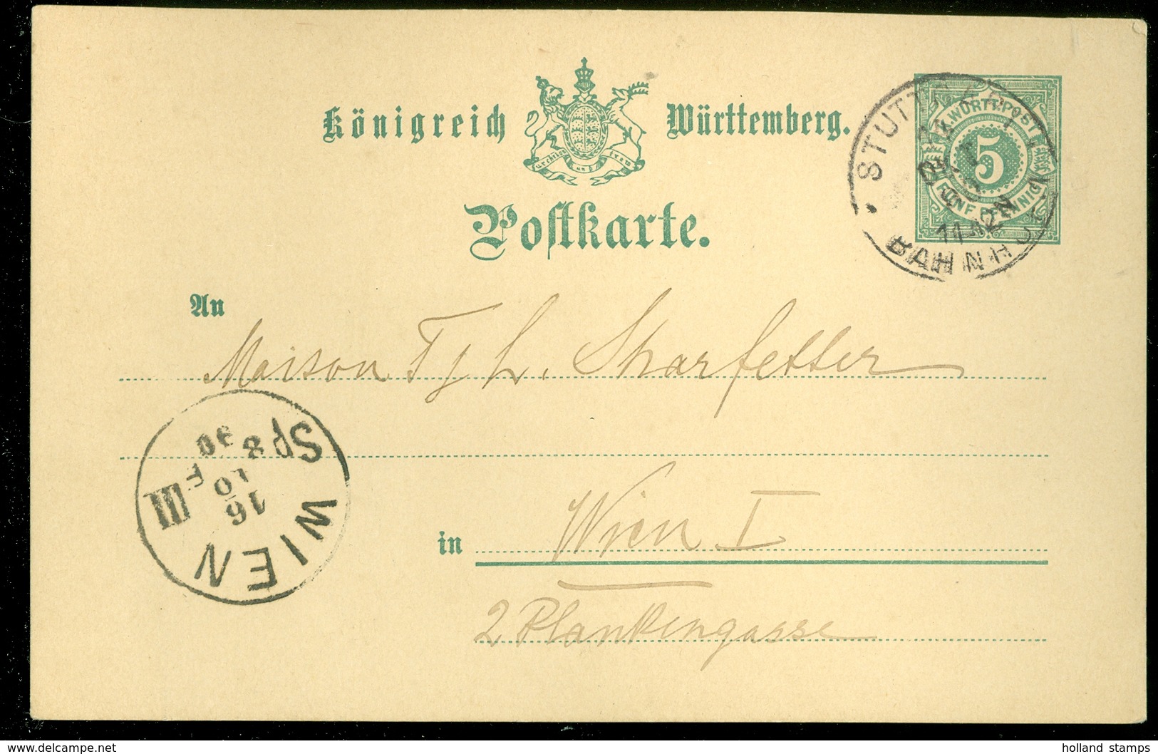 DEUTSCHLAND * Württemberg * HANDGESCHREVEN Postkarte 5 Pf Grün 1890 STUTTGART Naar WIEN WENEN  11.453c) - Postwaardestukken