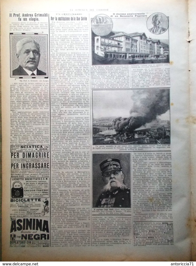 La Domenica Del Corriere 8 Agosto 1920 Wright Sanatorio Prasomaso Exeter Dandolo - Autres & Non Classés