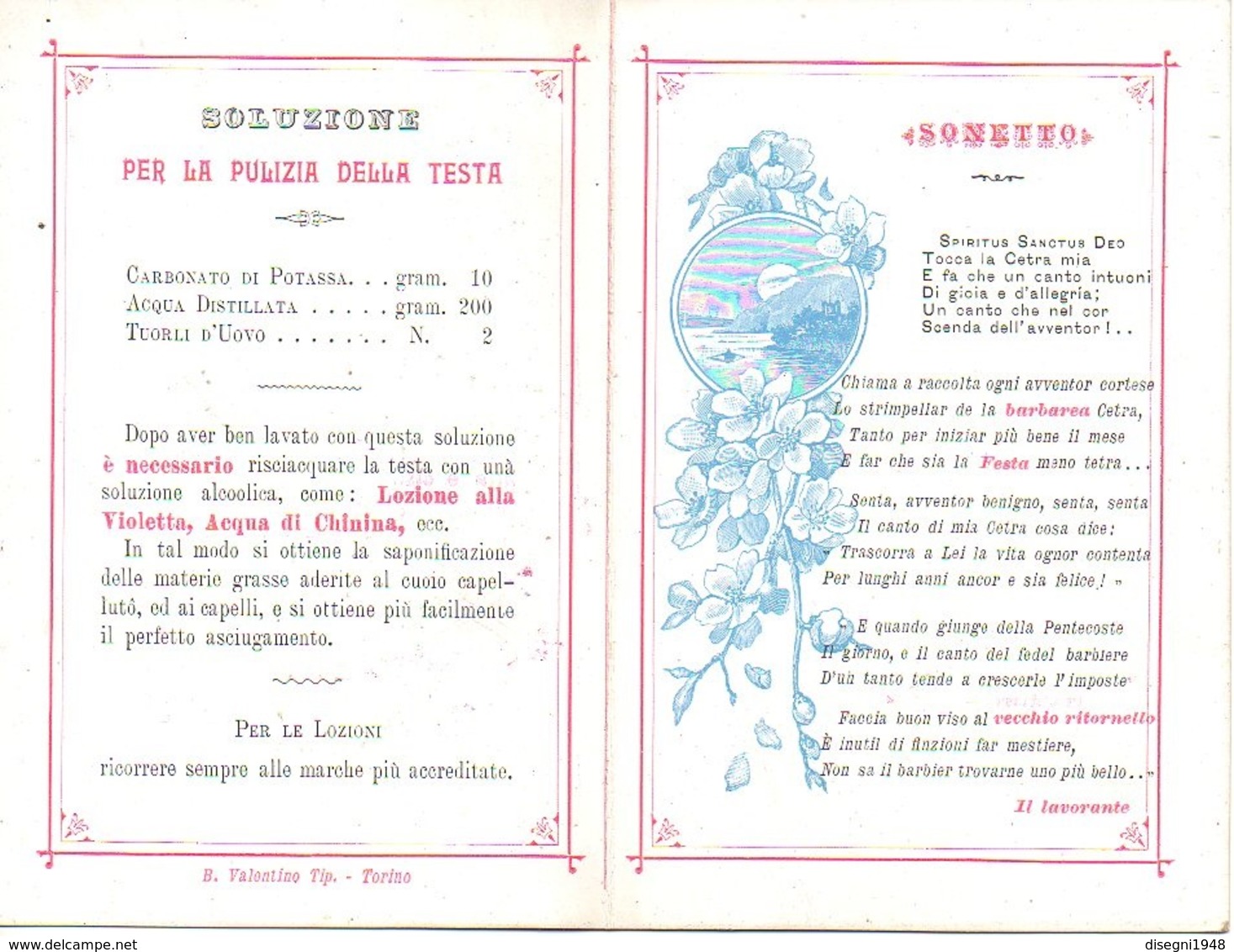 07563 "1897 - RICORDINO PENTECOSTE - FESTA PROFESSIONALE LAVORANTI DEI PARRUCCHIERI - TORINO" ORIG. - Petit Format : 1901-20