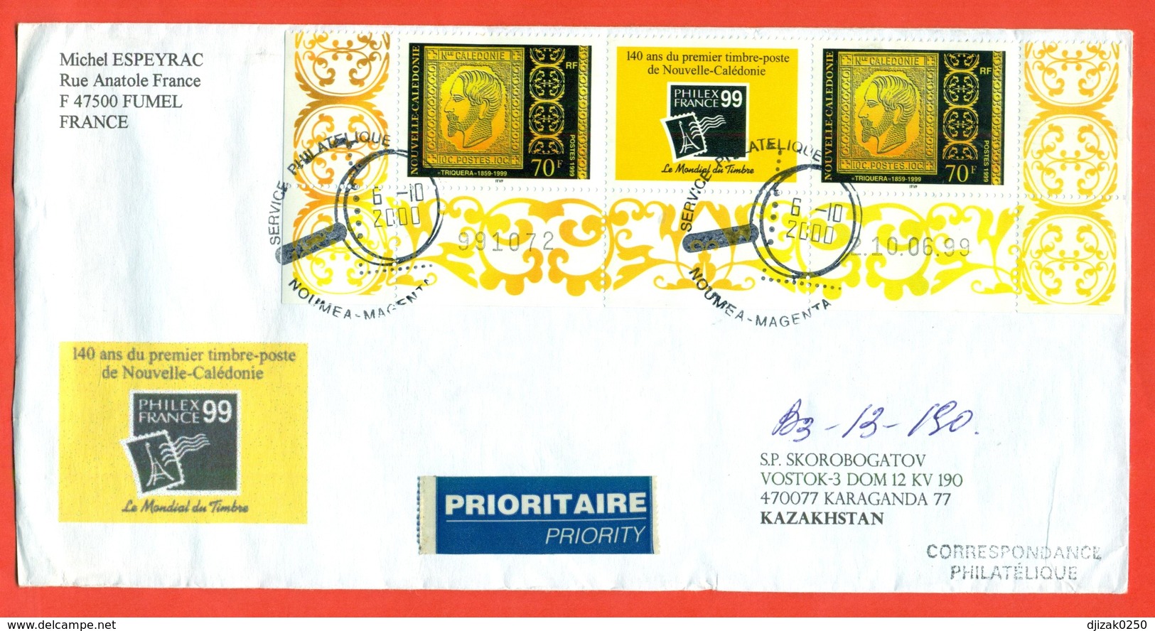 New Caledonia 1999.Stamp On Stamp.. The Envelope Past Mail. Airmail. Special Stamp. - Storia Postale