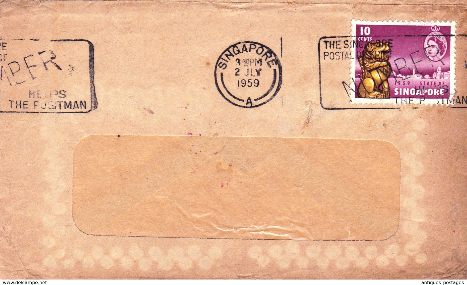 Lettre Singapour Singapore 1959 The Singapore Postal District Help The Postman - Singapour (...-1959)