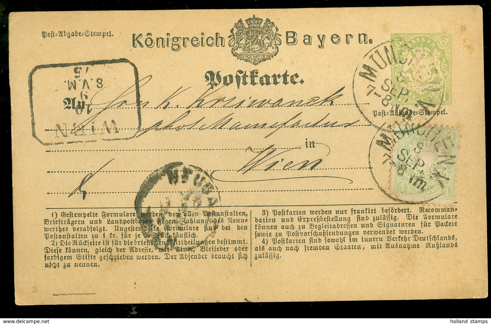 Handgeschreven Postkarte Königreich Bayern * 1 Kreuzer * Gelopen In 1875 Van MUNCHEN Naar WIEN ( (11.453m) - Other & Unclassified