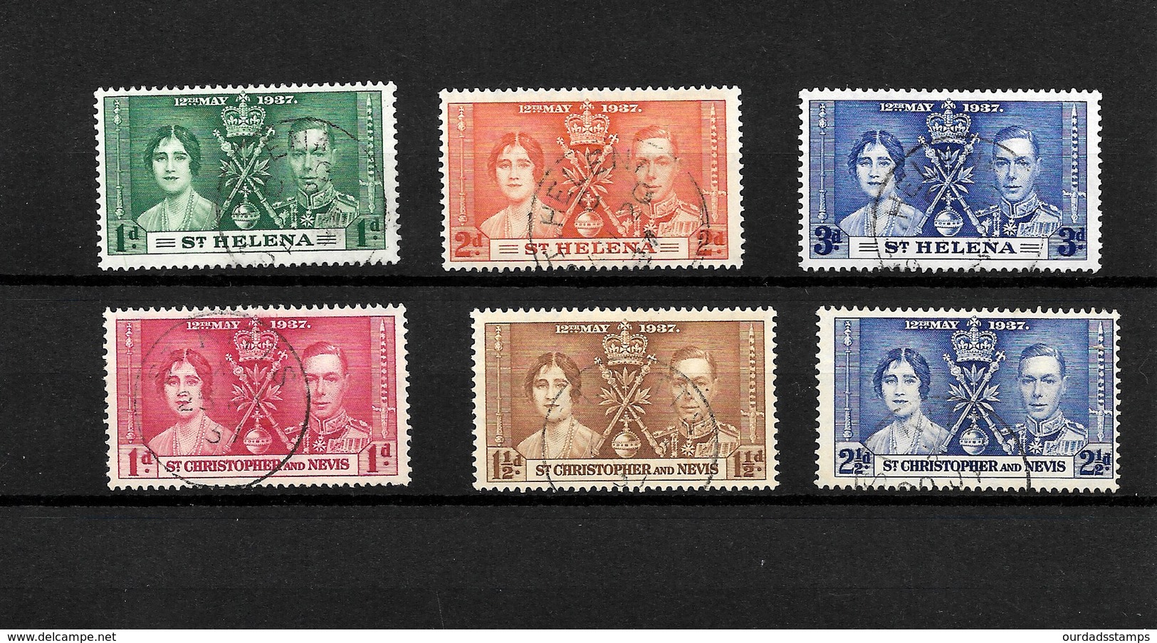 St Kitts & St Helena KGVI 1937 Coronation, Complete Sets Used (7109) - St.Kitts And Nevis ( 1983-...)