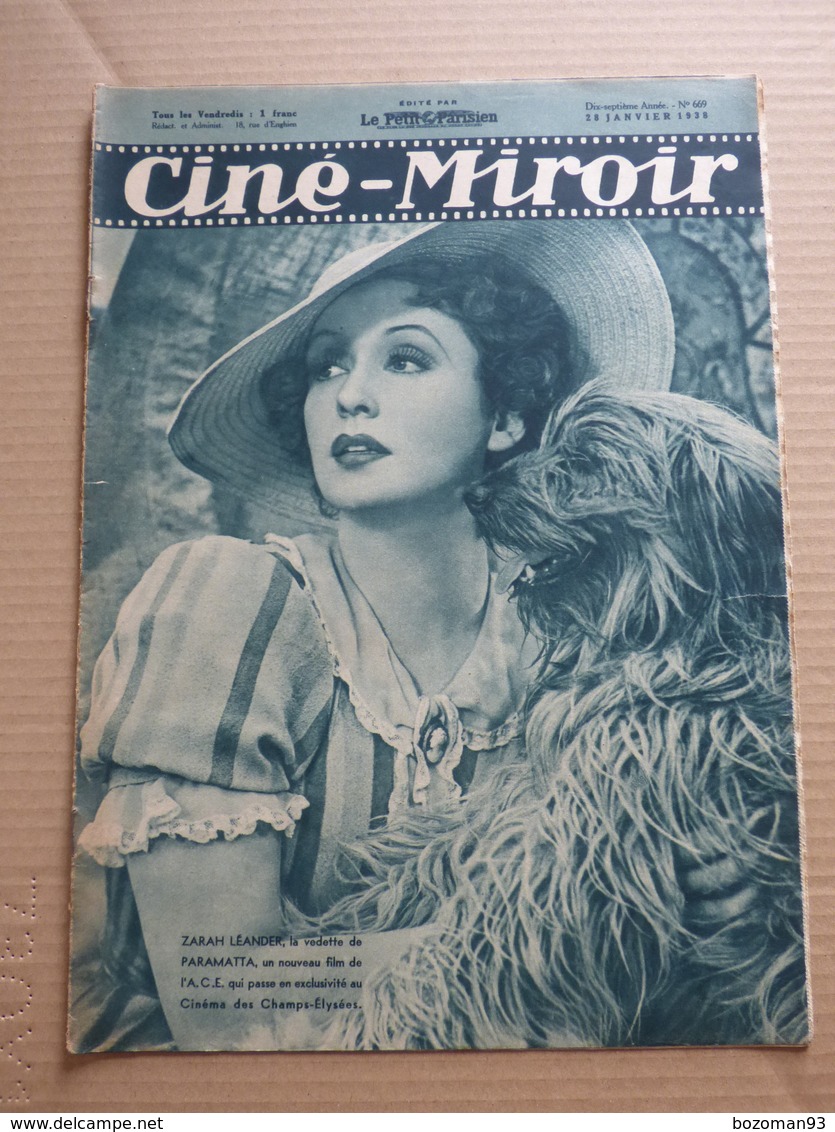 CINE MIROIR N° 669 Du 28/01/38 ZARAH LEANDER - Cinéma