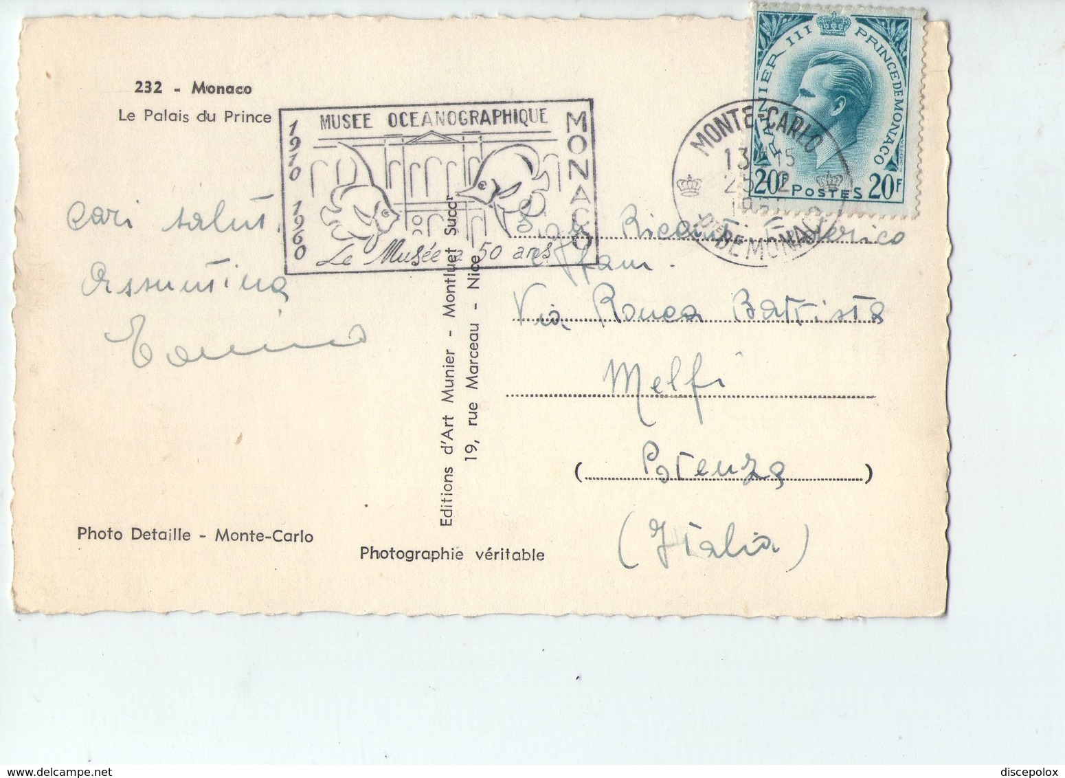 U3544 NICE STAMP AND TIMBRE Musee Oceanographique On MONACO POSTCARD, Le Palais Du Prince - Palazzo Dei Principi