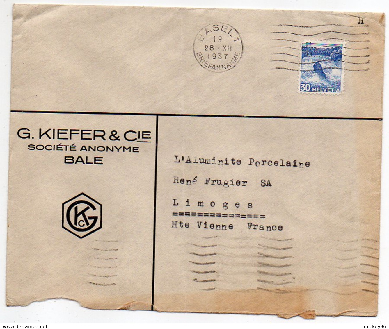 Suisse --1937--Lettre De BERNE   Pour LIMOGES (France) --cachets --enveloppe Personnalisée  Kiefer & Co - Cartas & Documentos