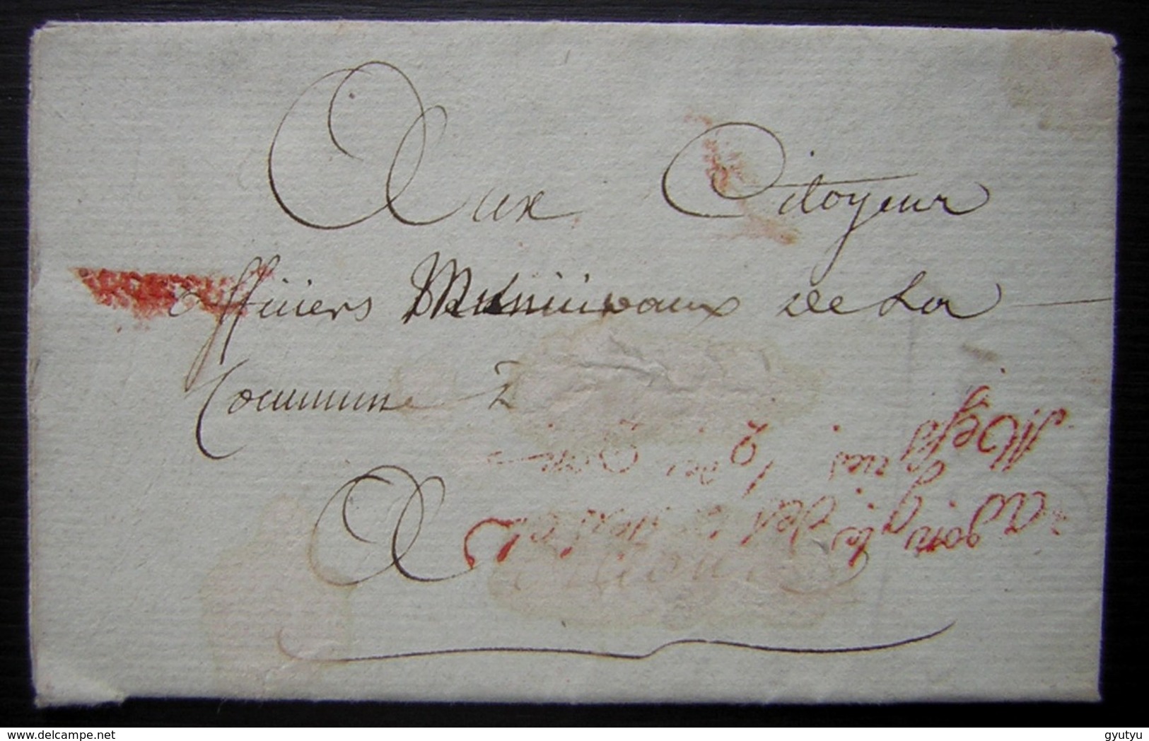 L' An 4 Administration Générale Des Postes Et Messageries, Marque Rouge, Suppression Des Diligences Route De Bordeaux. - 1701-1800: Précurseurs XVIII