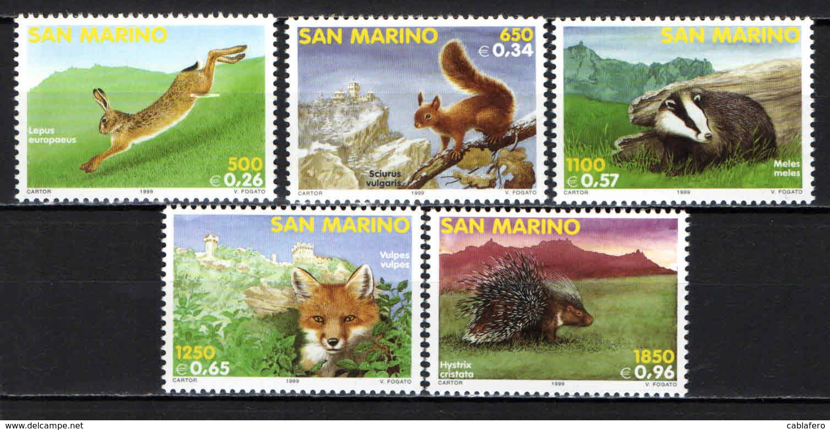 SAN MARINO - 1999 - PICCOLI ANIMALI SELVATICI: LEPRE, SCOIATTOLO, ISTRICE, VOLPE, TASSO - MNH - Nuevos