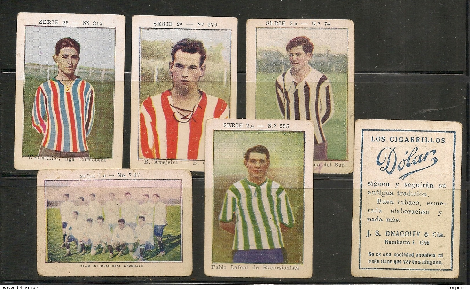 FOOTBALL - SOCCER  - 1925 Lot Of 5 Rare!! CIGARRILLOS DOLAR CARDS From ARGENTINA - Includes URUGUAY INTERNATIONAL TEAM - Other & Unclassified