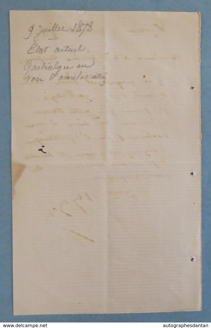 L.A.S 1878 Docteur MAZEN Médecin à Vaison La Romaine - Lettre Autographe Médecine - LAS N°2 - Gastrologie - Autres & Non Classés