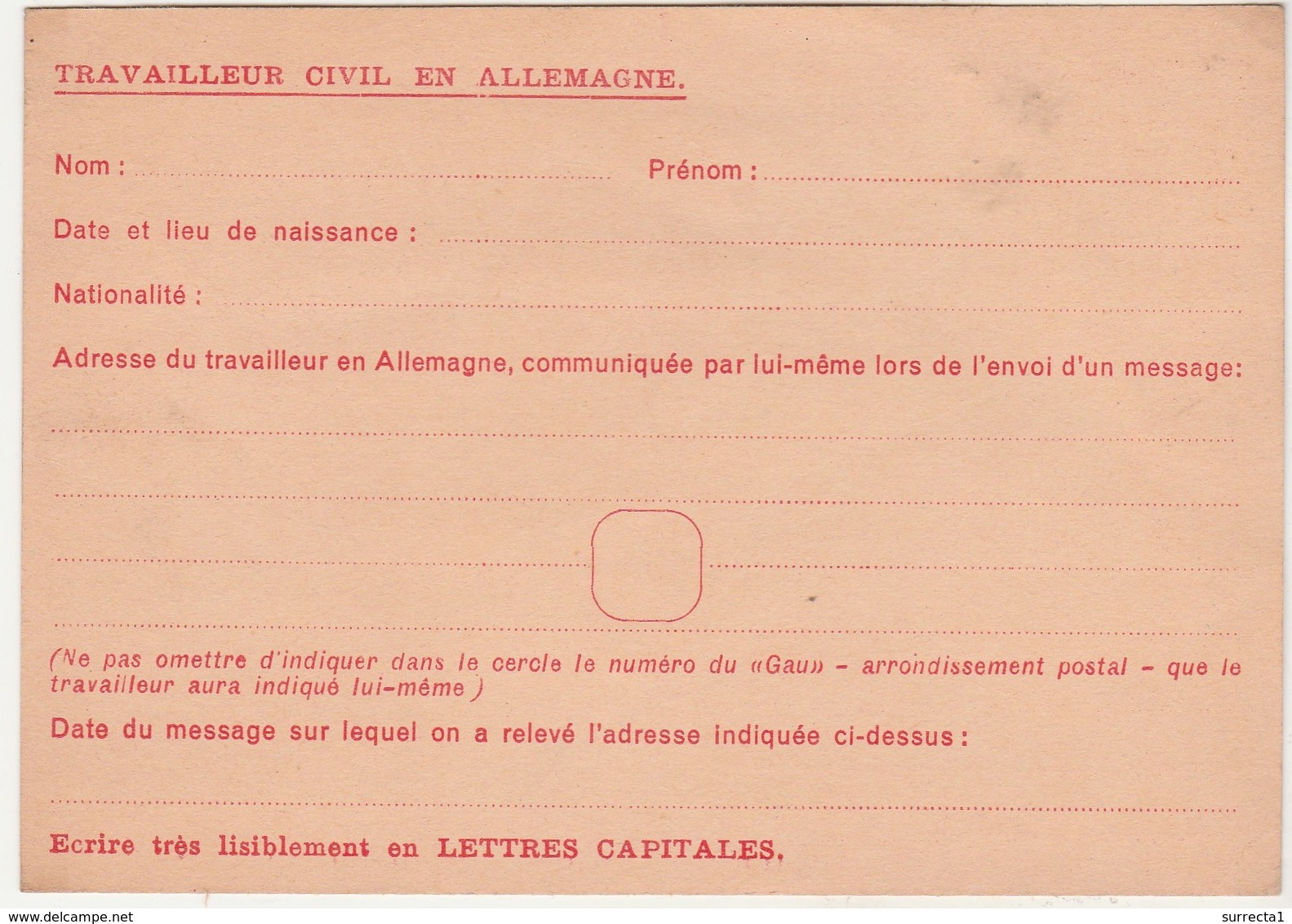 Carte Franchise Non Utilisée / Prisonnier De Guerre / Travailleur Civil Allemagne / Croix Rouge Genève - Autres & Non Classés