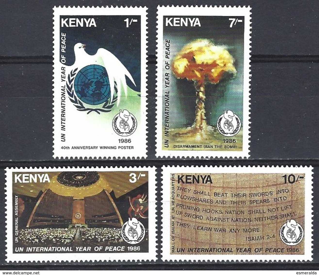 Kenya  Yv 356/9  Année Internationale De La Paix  ** Mnh - Kenia (1963-...)