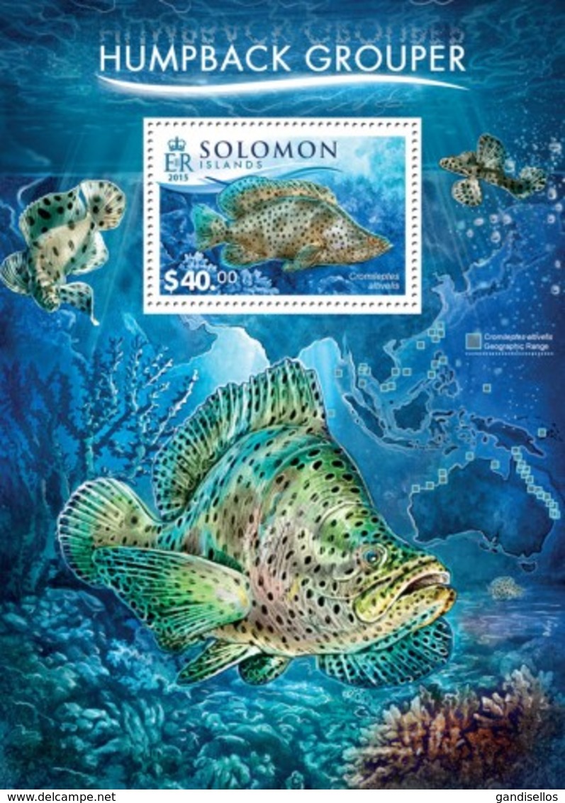 SOLOMON ISLANDS 2015 SHEET WWF FISHES POISSONS MARINE LIFE HUMPBACK GROUPER CROMILEPTES ALTIVELIS WILDLIFE Slm15501b - Salomoninseln (Salomonen 1978-...)