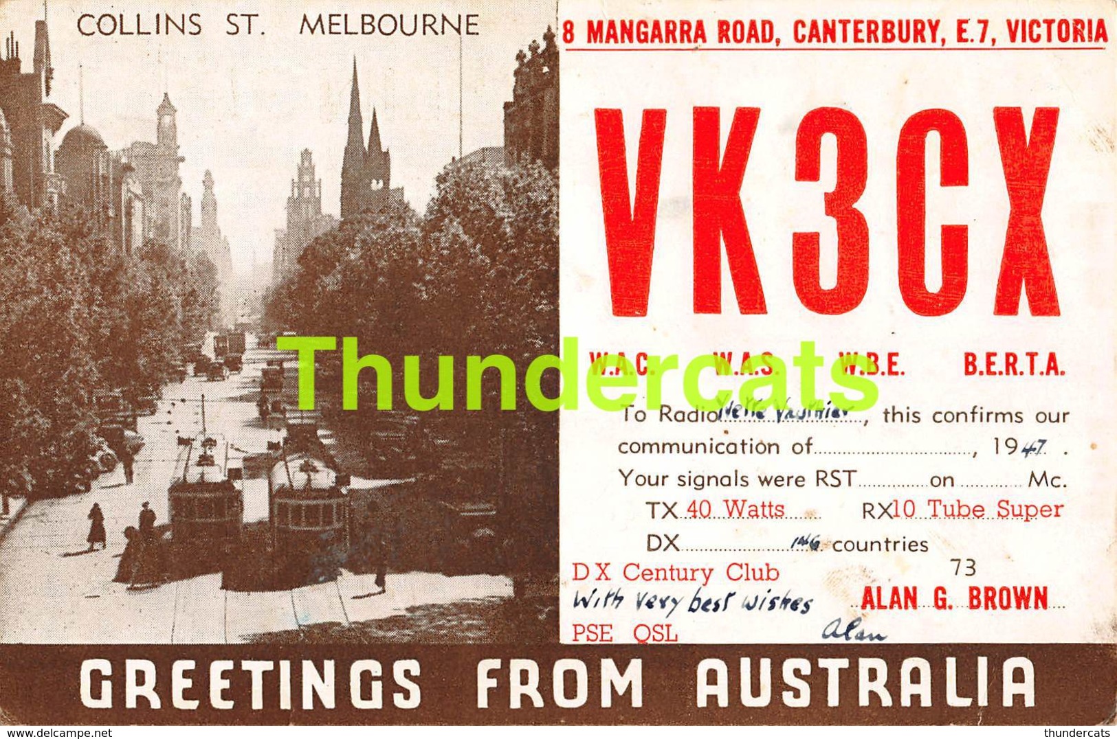 CPA AUSTRALIA COLLINS STREET MELBOURNE GREETINGS QSL RADIO CARD VK3CX - Melbourne