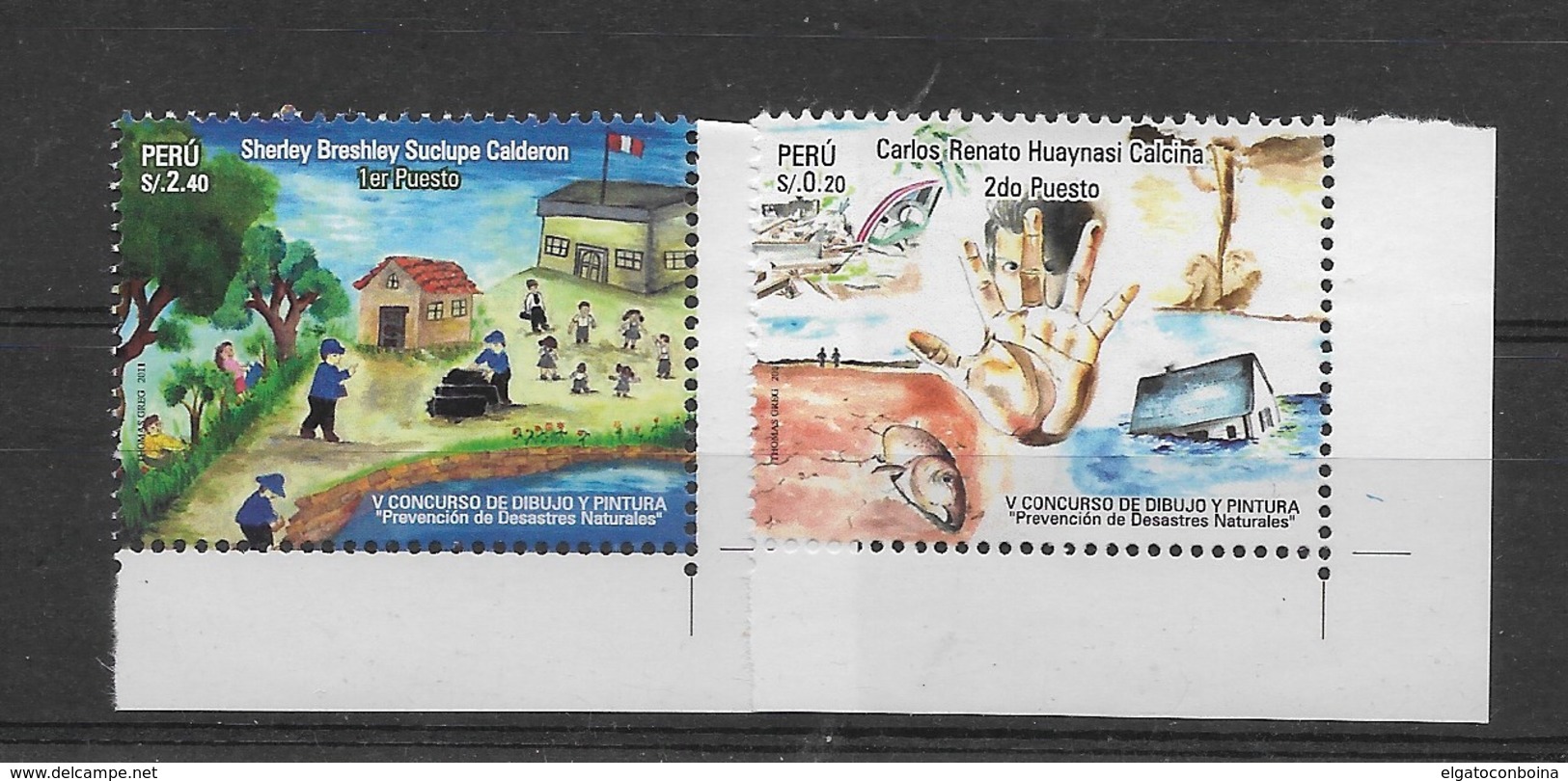 PERU 2011, DISASTERS, CHILDREN PAINTING CONTEST, 2 VALUES,  -  MNH - SCOTT 1786-87 - Perù