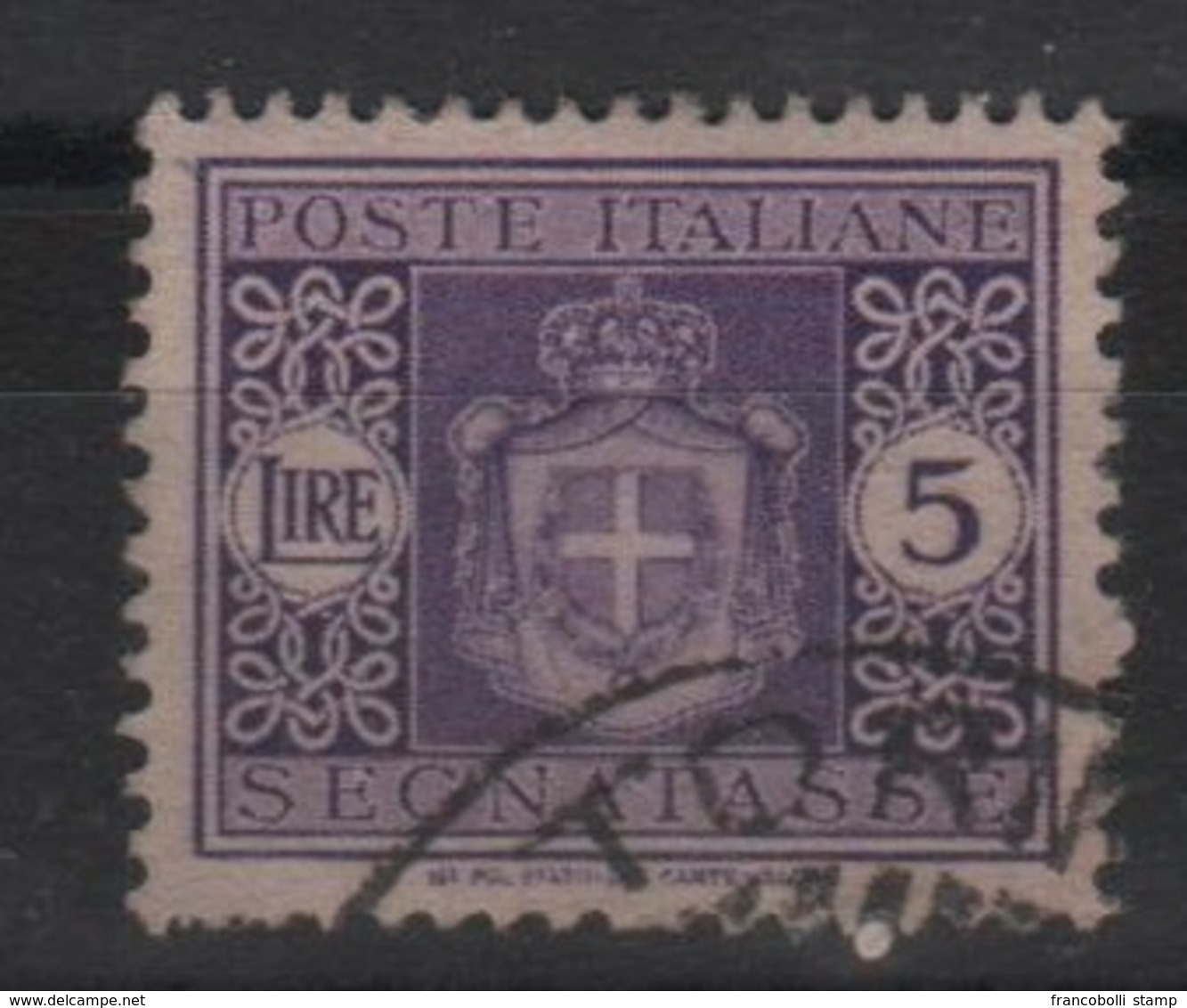 1944 SEGNATASSE 5 L. Filigrana Ruota Sassone 94 - Gebraucht