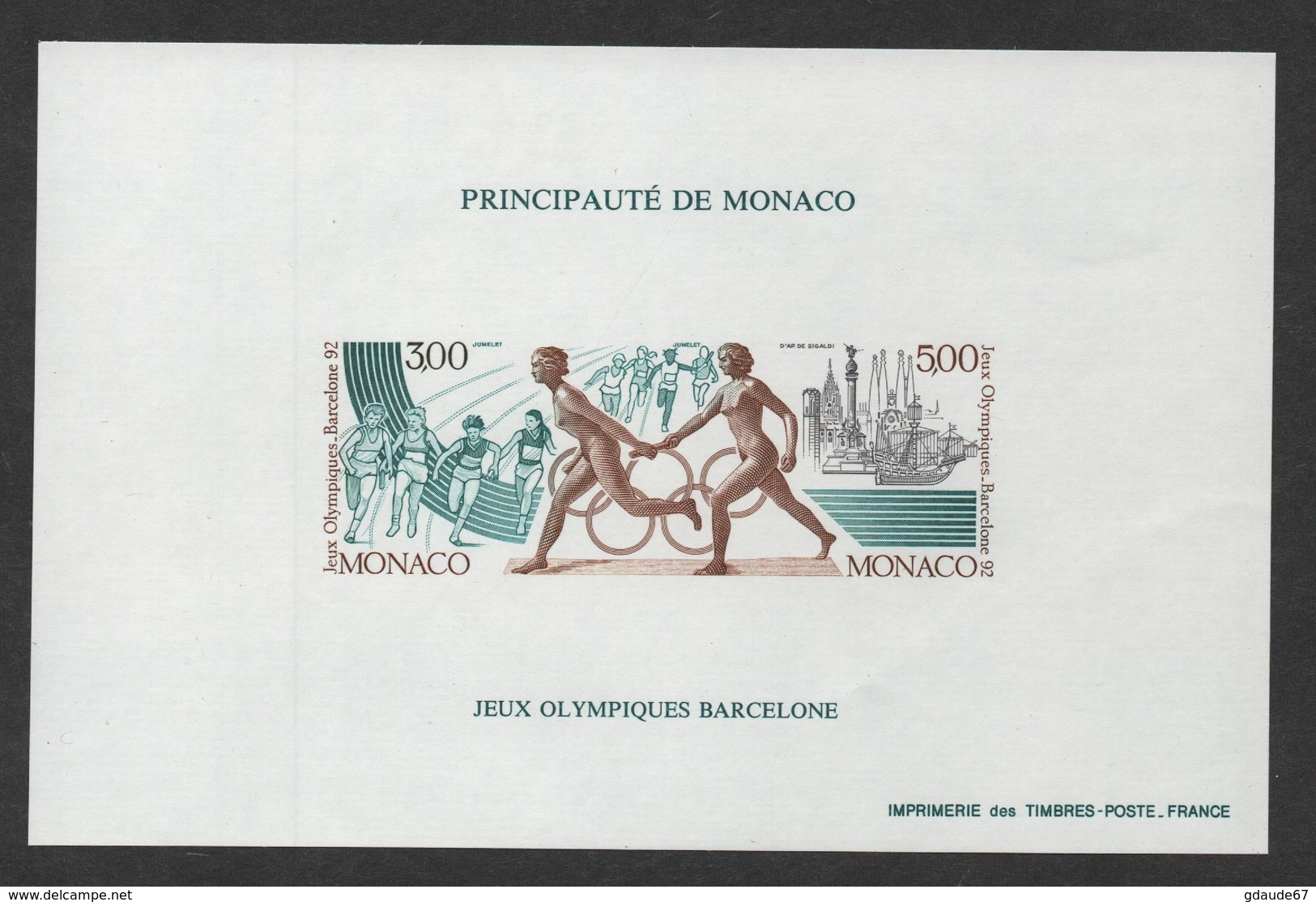 MONACO JEUX OLYMPIQUES DE BARCELONE 1992 - BF BLOC FEUILLET SPECIAL NON DENTELE - N° 18 A ** MNH - COTE 230 EUR - Blocs