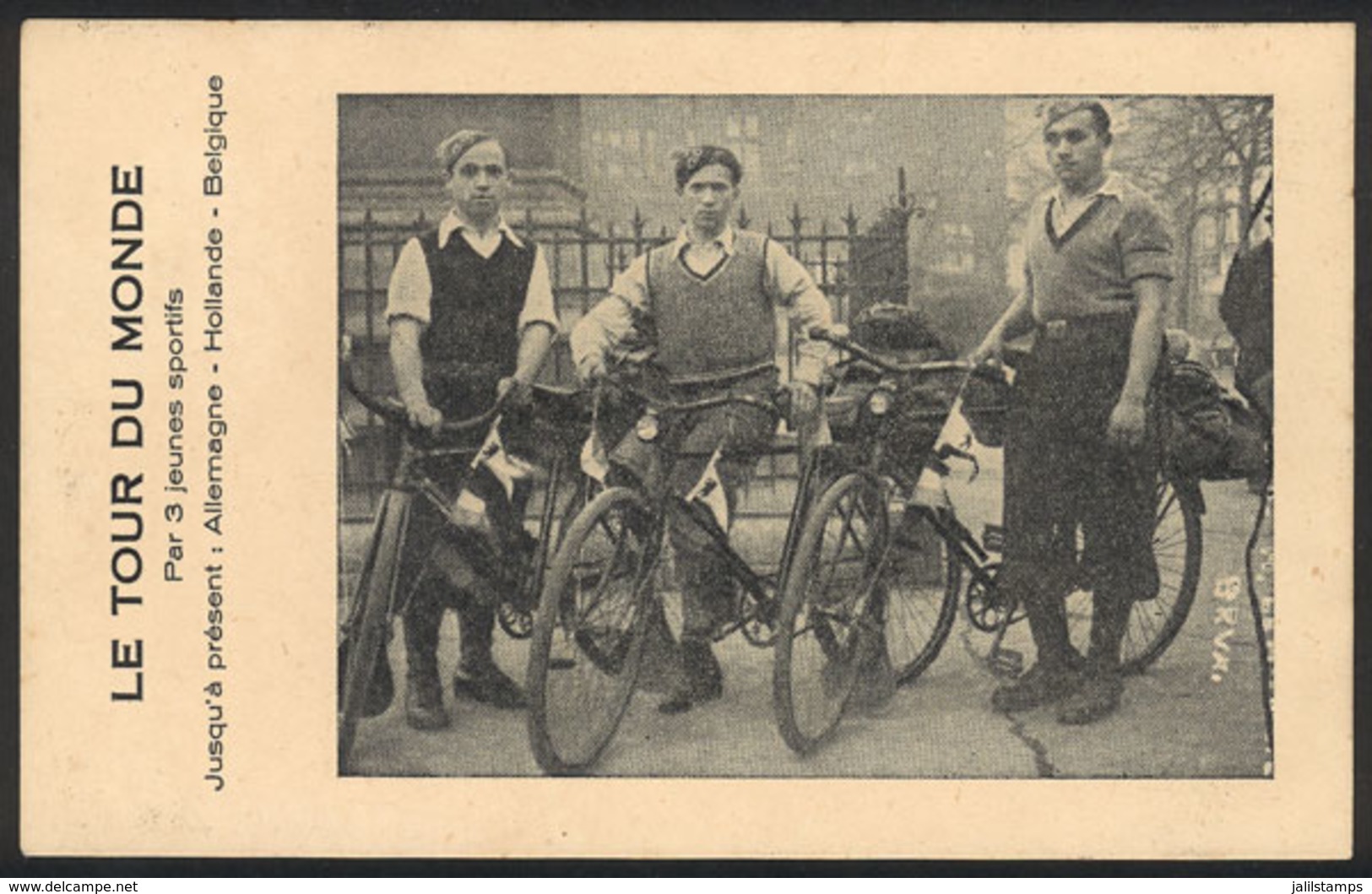 TOPIC SPORTS: CYCLING Around The World, Old Unused Card With Photo Of The 3 Men From Germany, Netherlands And Belgium, V - Cyclisme