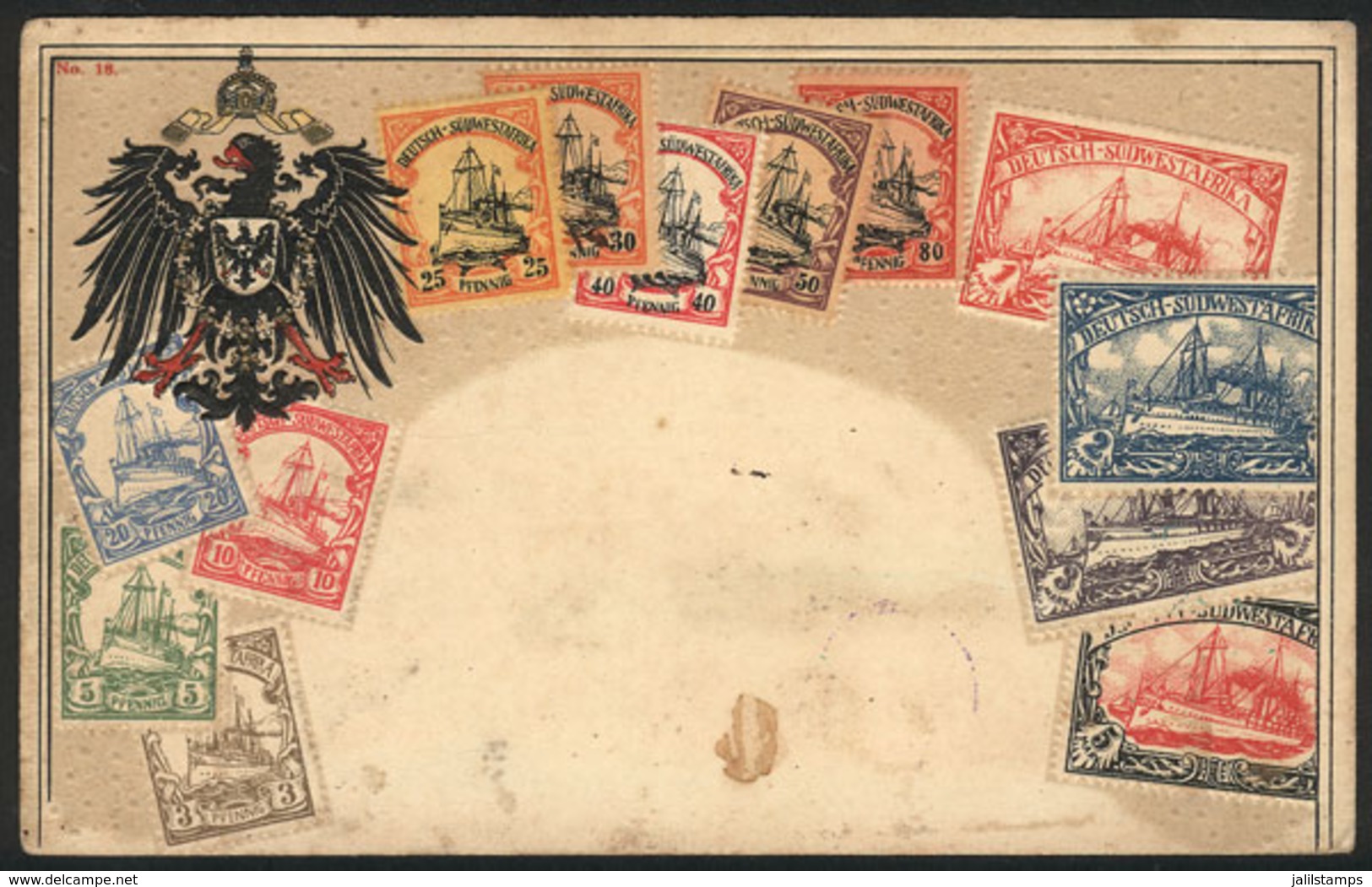 GERMAN SOUTH-WEST AFRICA: Beautiful PC Illustrated With Old Postage Stamps, Editor Ottmar Zieher (Germany), Average Qual - Non Classés