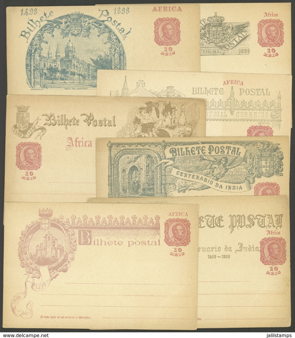 PORTUGUESE AFRICA: 7 Postal Cards Of 1898 Illustrated On Front, Commemorating The Centenary Of Portuguese India, Very Ni - Afrique Portugaise