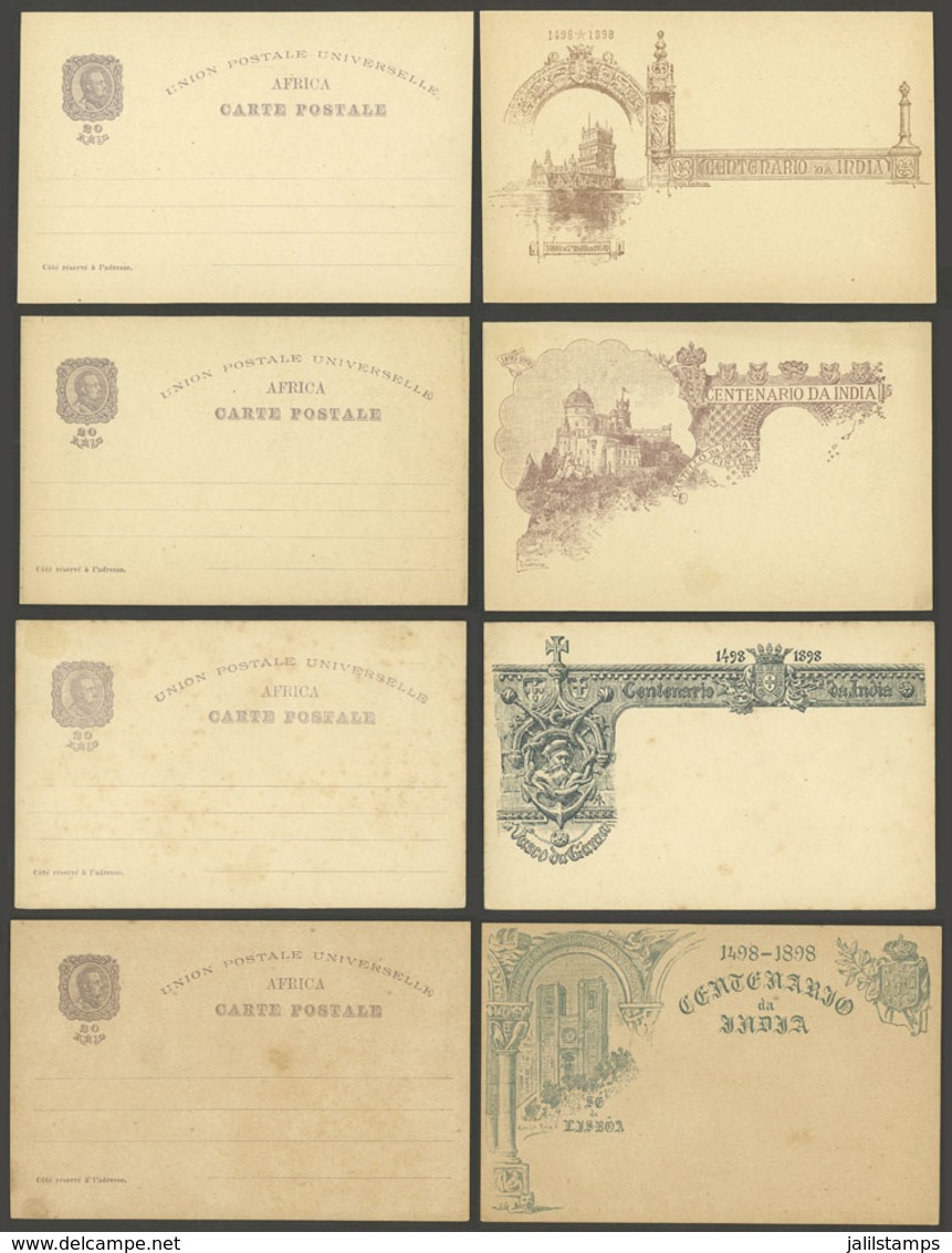 PORTUGUESE AFRICA: 4 Postal Cards Of 1898 Illustrated On Back, Commemorating The Centenary Of Portuguese India, Very Nic - Afrique Portugaise